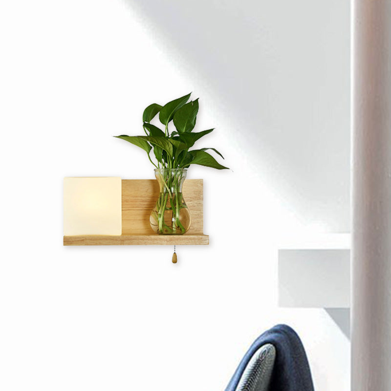 BowLift | Minimalism Square Wall Lamp Fixture 1 Main White Glass LED Wall Light in Wood, Left/Right