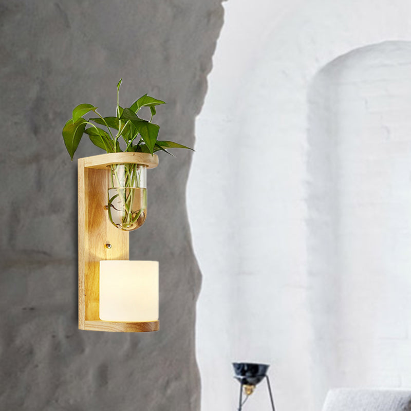 BowLift | Barrel/Globe Opal Glass Up/Down Light Simple 1 Light Living Room LED Wall Mount Lighting in Wood