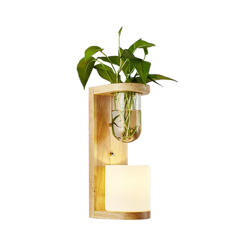 BowLift | Barrel/Globe Opal Glass Up/Down Light Simple 1 Light Living Room LED Wall Mount Lighting in Wood