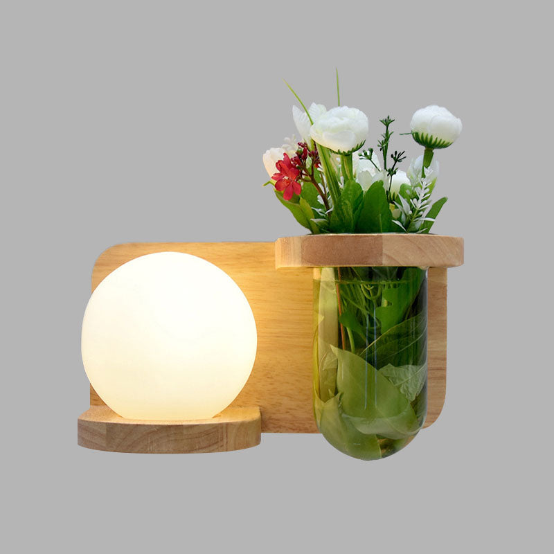 BowLift | Milk glass surface wall lamp industrial 1 head bedroom LED wall lighting in wood, left/right
