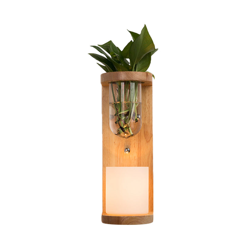 BowLift | Cylinder Living Room Wall Lamp Industrial Opal Glass 1 Light Wood LED Wall Light Lighting Fixture