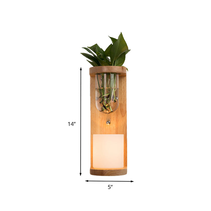 BowLift | Cylinder Living Room Wall Lamp Industrial Opal Glass 1 Light Wood LED Wall Light Lighting Fixture