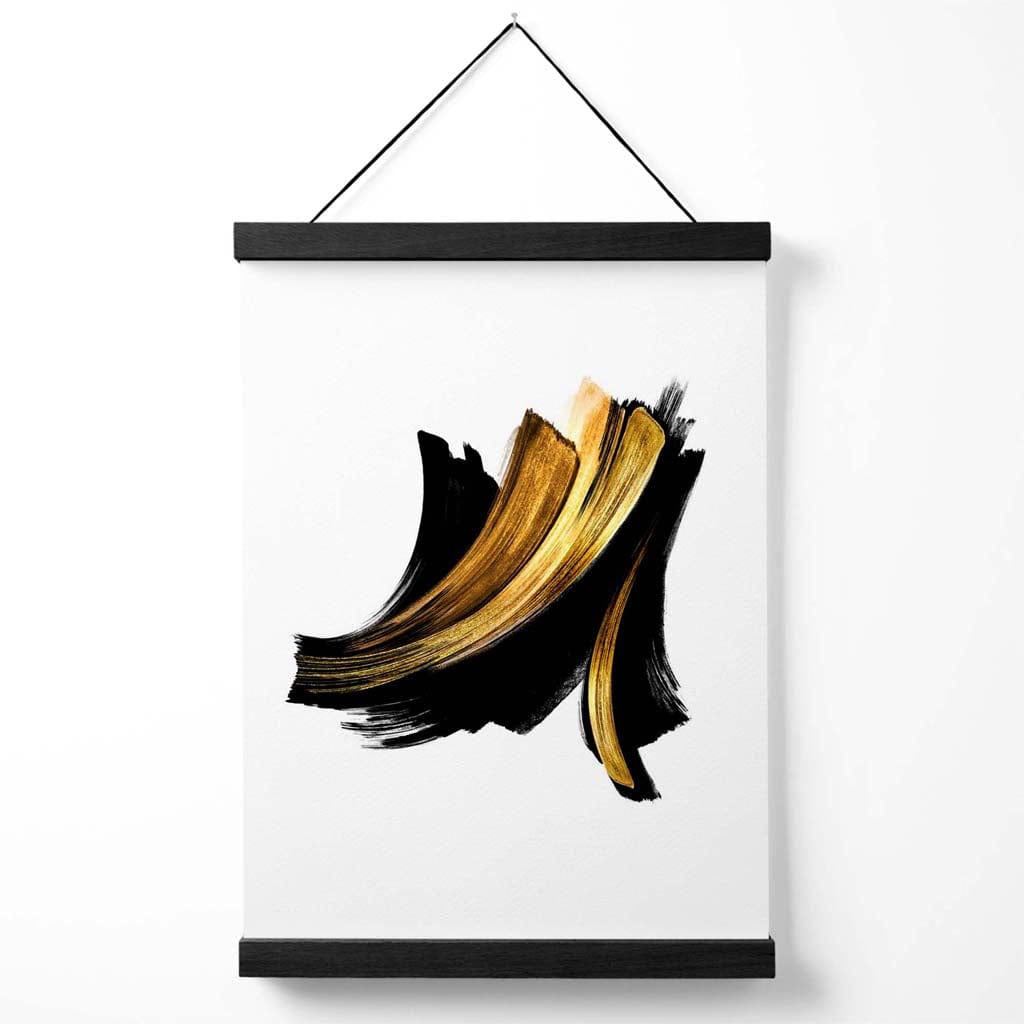 Abstract Black and Gold Brushstroke Poster with Hanger | Bowlift