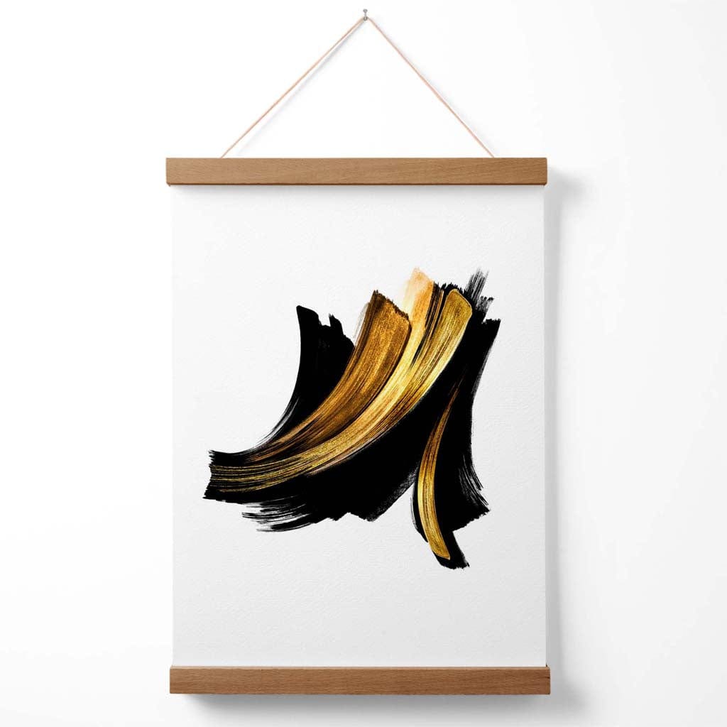 Abstract Black and Gold Brushstroke Poster with Hanger | Bowlift