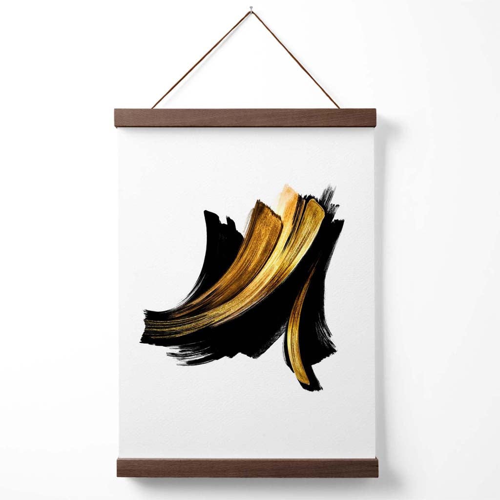 Abstract Black and Gold Brushstroke Poster with Hanger | Bowlift