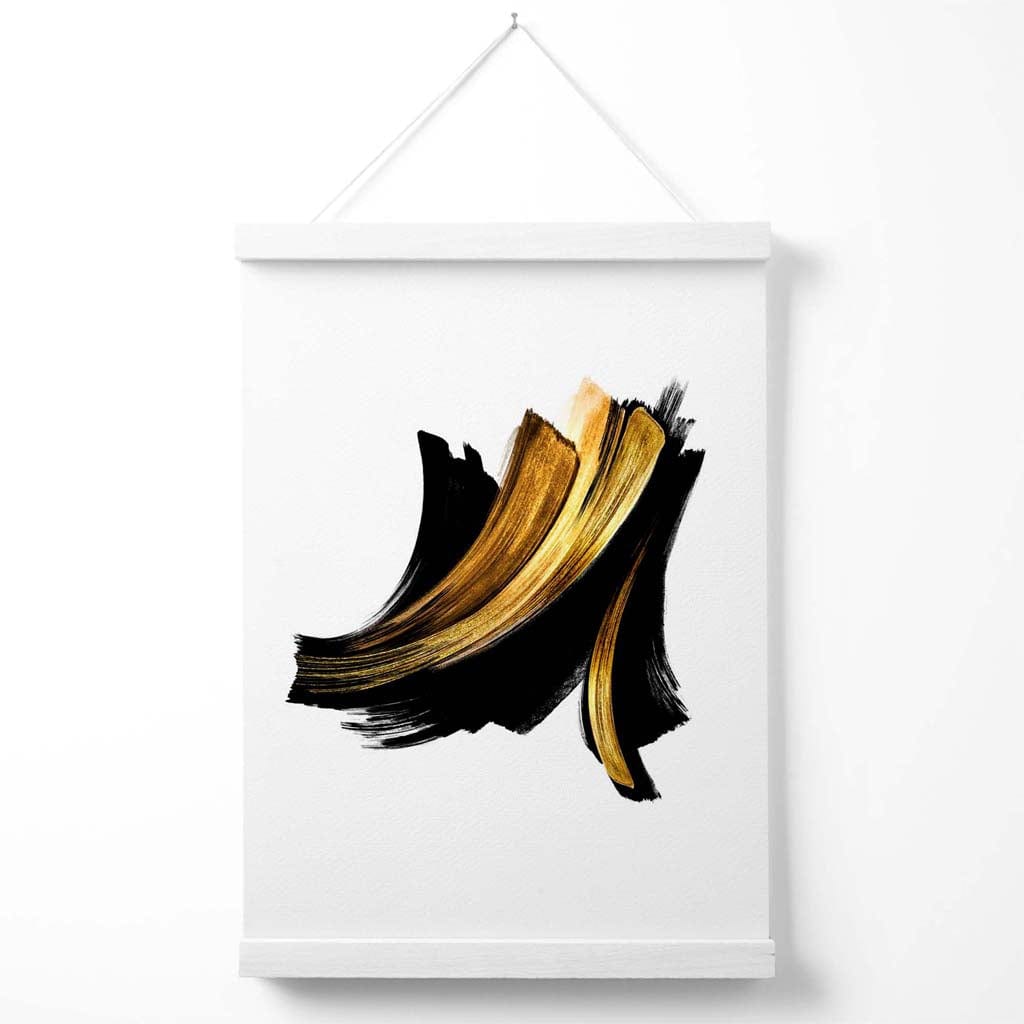 Abstract Black and Gold Brushstroke Poster with Hanger | Bowlift