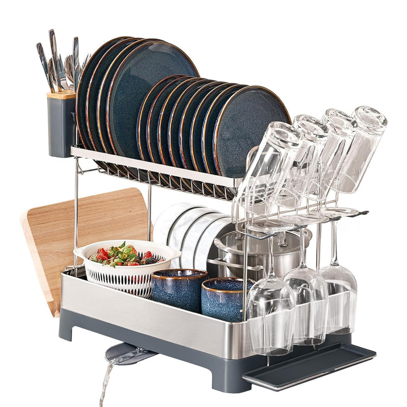 BowLift | 2-Tier Dish Drying Rack 304 Stainless Steel Kitchen Drying Rack Multifunctional Dish Drainer