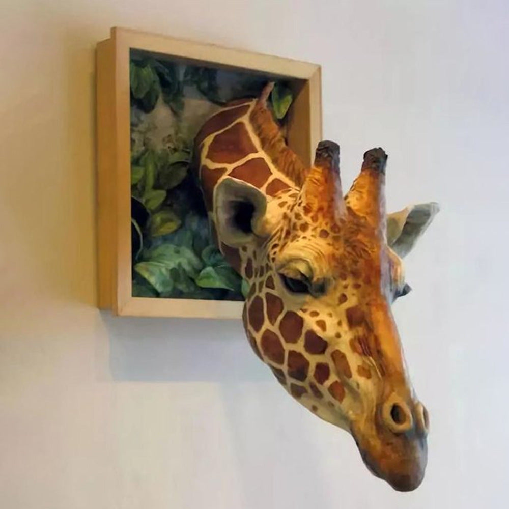 3D Photo Frame Giraffe Creative Wall Pendant Simulation Animal Crafts Living Room Decoration