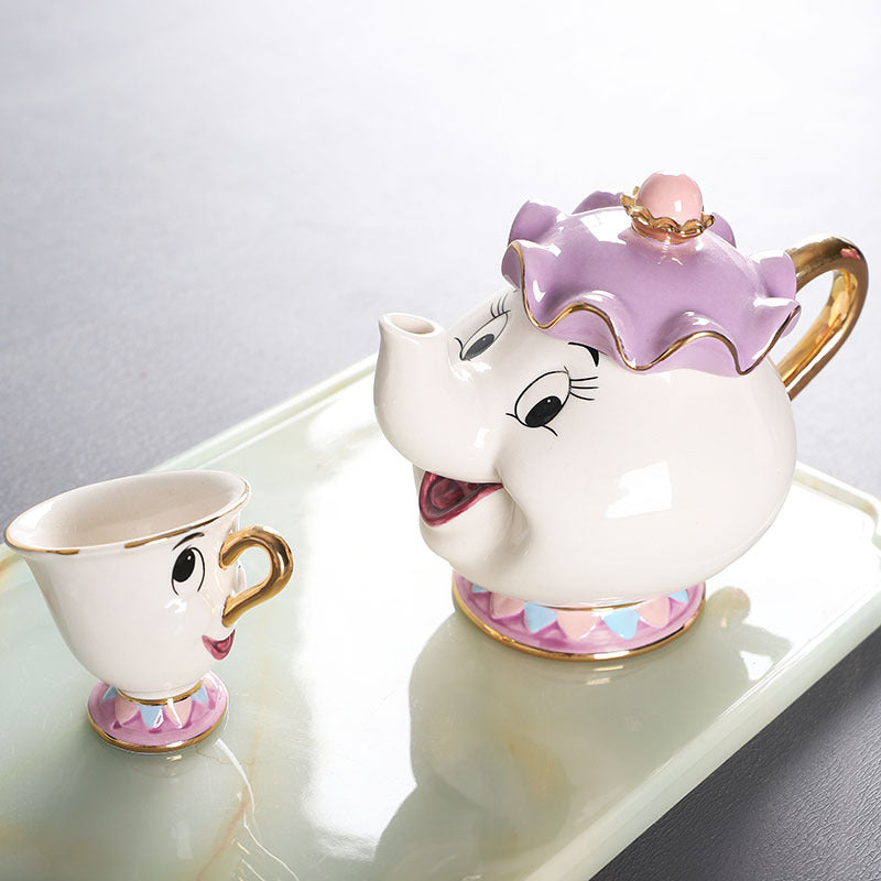 Beauty and the Beast Teapot Ceramic Gold Plated Teapot Tea Cup Mrs. Potts Chip Tea Pot Mrs.