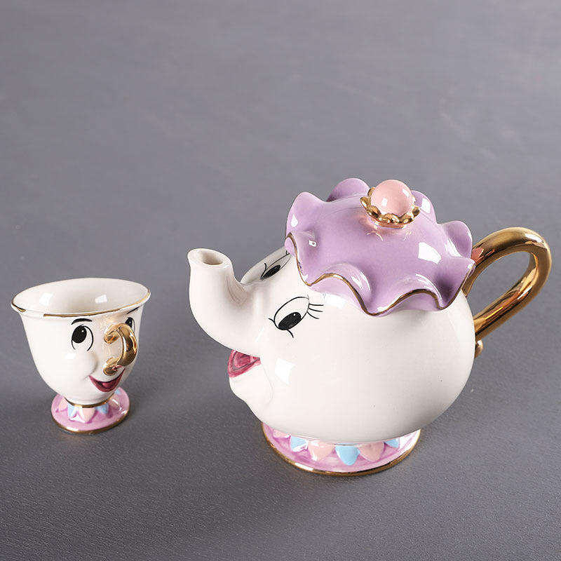 Beauty and the Beast Teapot Ceramic Gold Plated Teapot Tea Cup Mrs. Potts Chip Tea Pot Mrs.