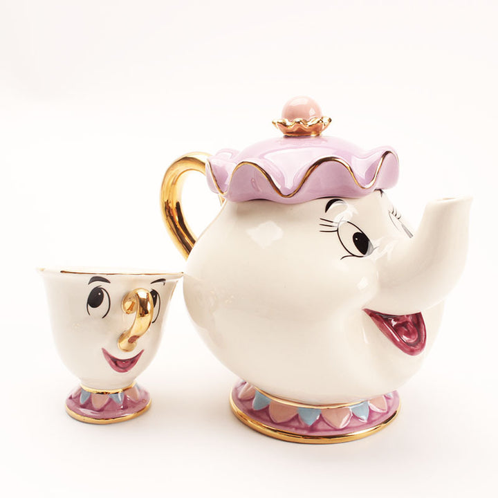 Beauty and the Beast Teapot Ceramic Gold Plated Teapot Tea Cup Mrs. Potts Chip Tea Pot Mrs.