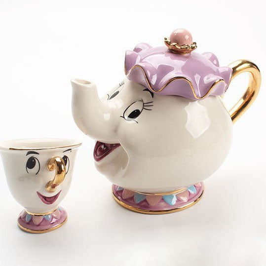 Beauty and the Beast Teapot Ceramic Gold Plated Teapot Tea Cup Mrs. Potts Chip Tea Pot Mrs.