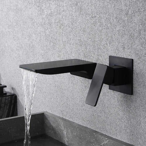Creative wall type waterfall faucet all copper black wash basin cold and hot embedded basin concealed faucet