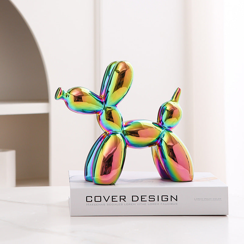 Light Luxury Home Desktop Ornaments Electroplated Blow Dog Ceramic Living Room Entrance Wine Cabinet Cartoon Doll Decorations