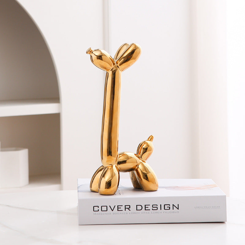 Light Luxury Home Desktop Ornaments Electroplated Blow Dog Ceramic Living Room Entrance Wine Cabinet Cartoon Doll Decorations