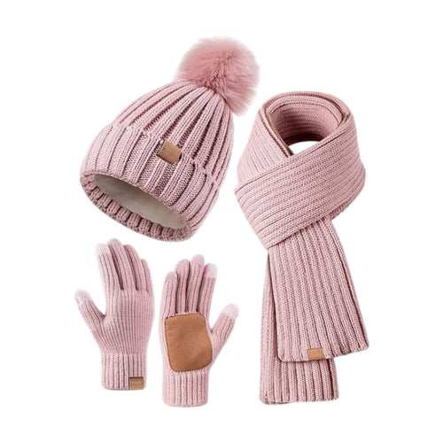 BowLift 丨 Men and Women Winter Knitted Hat Scarf Touch Screen Gloves 3 Piece Set