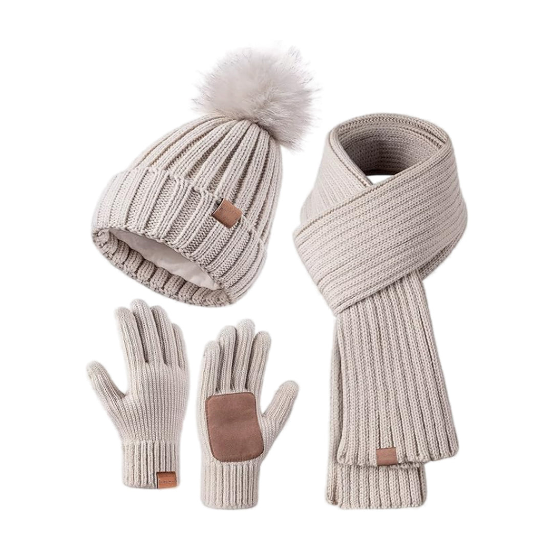 BowLift 丨 Men and Women Winter Knitted Hat Scarf Touch Screen Gloves 3 Piece Set