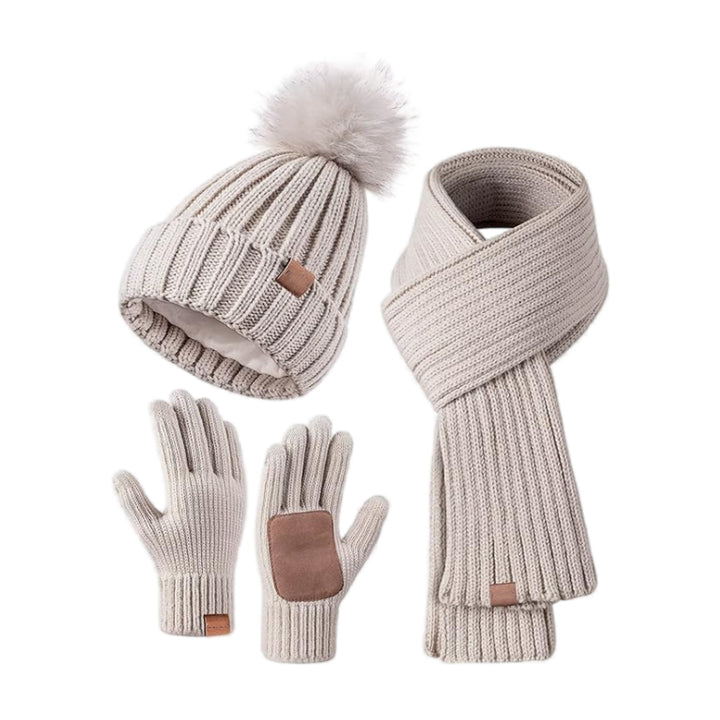 BowLift 丨 Men and Women Winter Knitted Hat Scarf Touch Screen Gloves 3 Piece Set