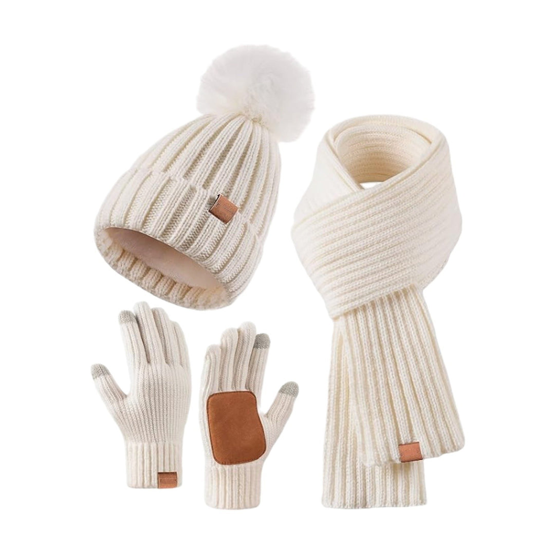 BowLift 丨 Men and Women Winter Knitted Hat Scarf Touch Screen Gloves 3 Piece Set