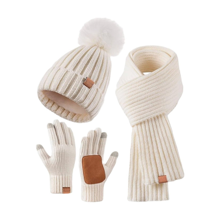 BowLift 丨 Men and Women Winter Knitted Hat Scarf Touch Screen Gloves 3 Piece Set