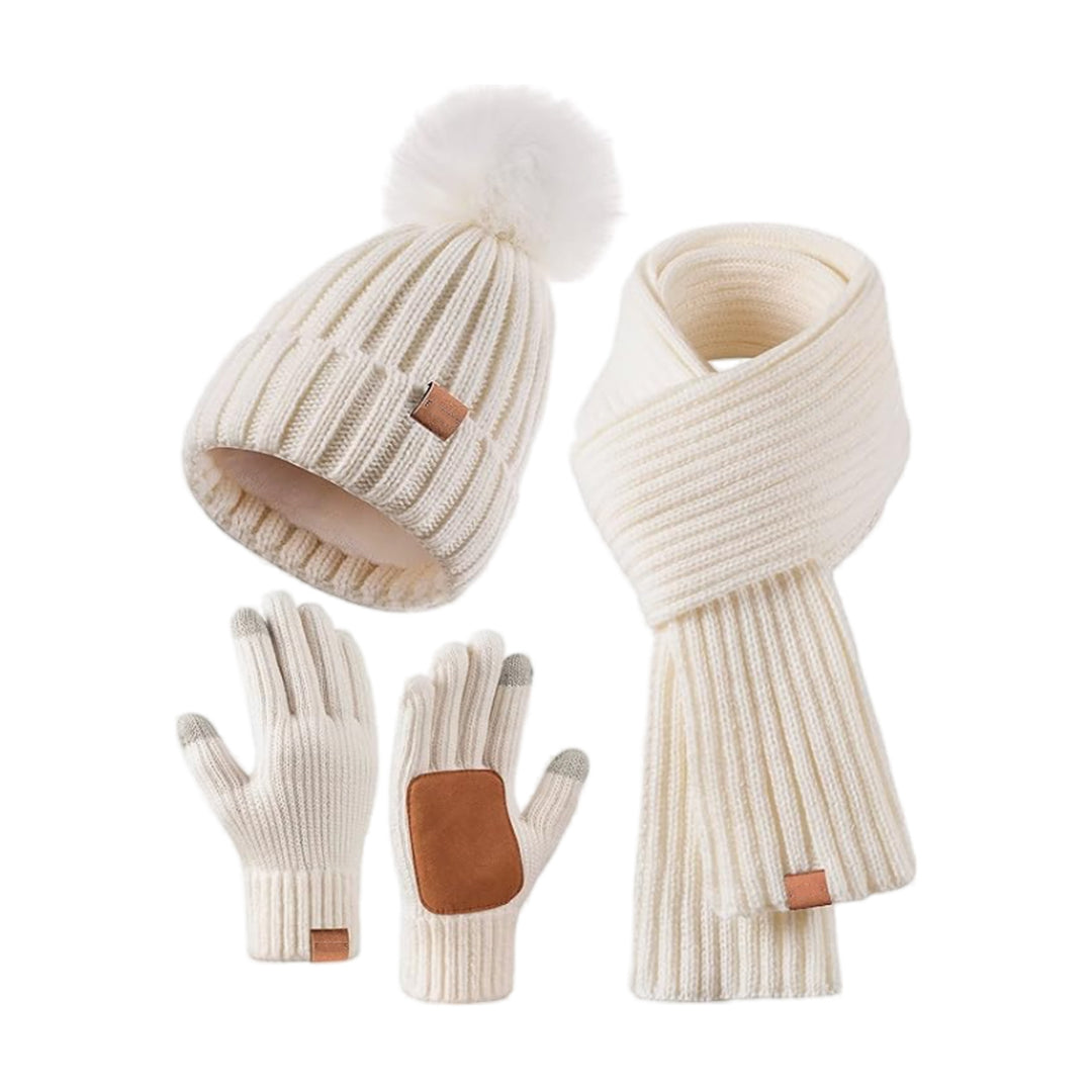 BowLift 丨 Men and Women Winter Knitted Hat Scarf Touch Screen Gloves 3 Piece Set