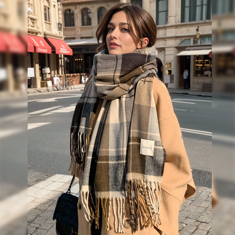 BowLift|Vintage Tassel Plaid Scarf|Women's Warm Fashion Shawl