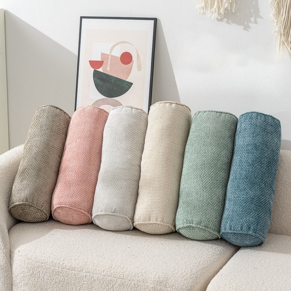 BowLift 丨 Chenille Cylinder Pillow Japanese Minimal Sofa Pillow Ergonomic Cervical Pillow