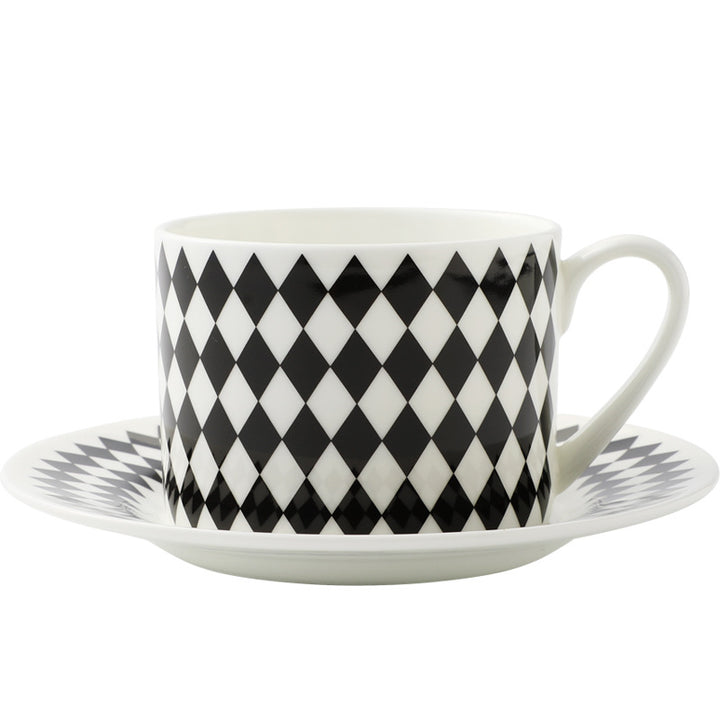 BowLift 丨 Bone China Coffee Cup & Saucer Set Black-White Geometric Bone