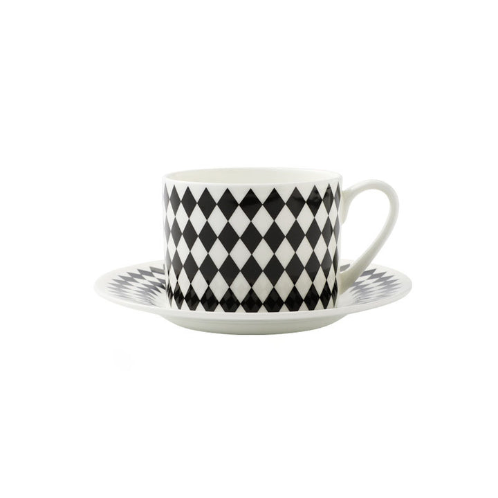 BowLift 丨 Bone China Coffee Cup & Saucer Set Black-White Geometric Bone