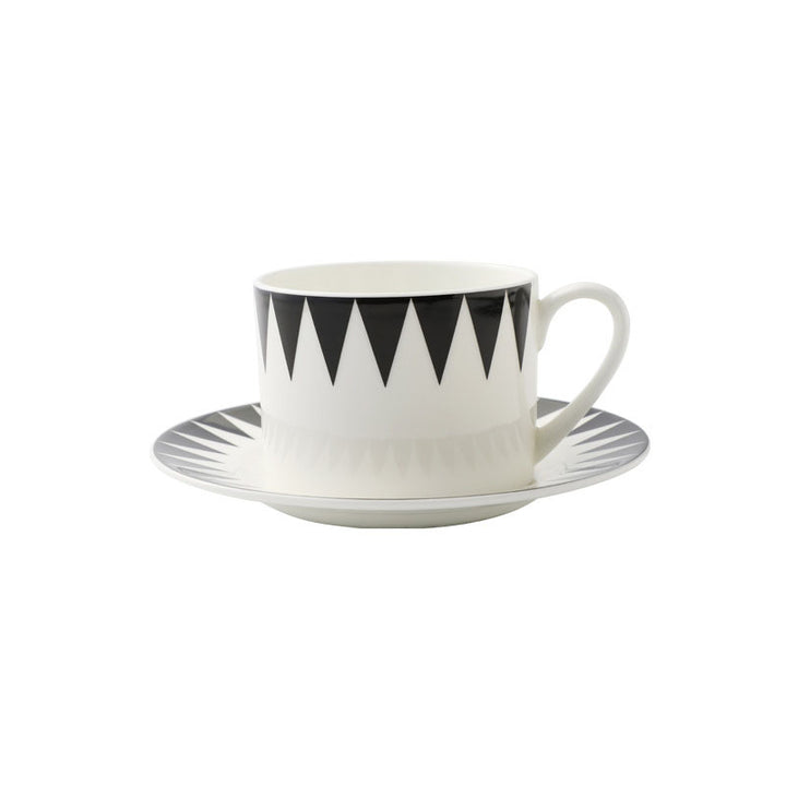 BowLift 丨 Bone China Coffee Cup & Saucer Set Black-White Geometric Bone