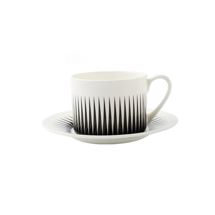 BowLift 丨 Bone China Coffee Cup & Saucer Set Black-White Geometric Bone