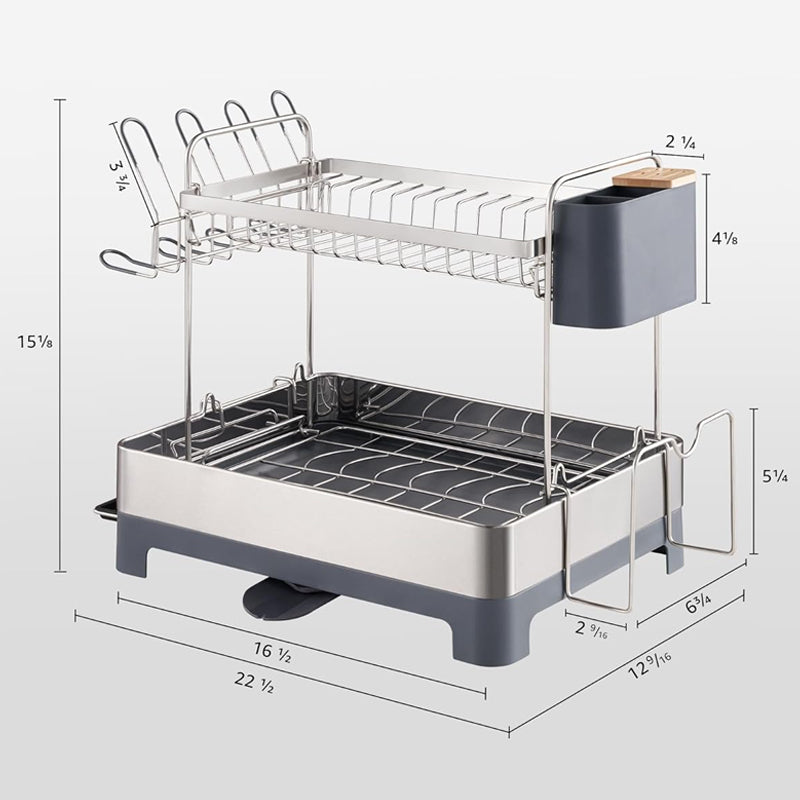 BowLift | 2-Tier Dish Drying Rack 304 Stainless Steel Kitchen Drying Rack Multifunctional Dish Drainer