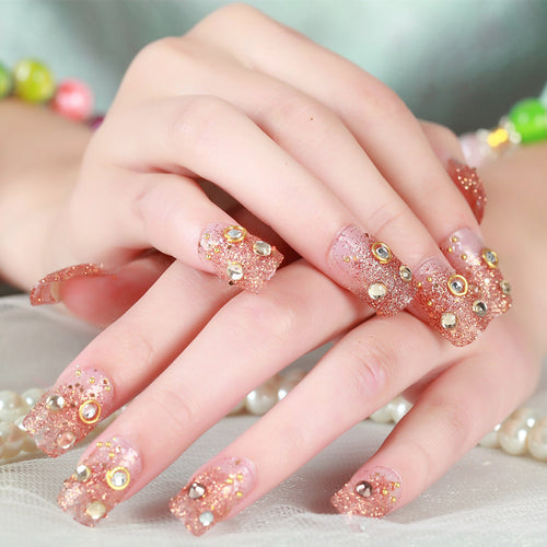 Glamorous Rhinestone-Embellished Press-On Nail Art