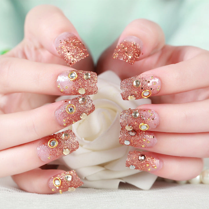 Glamorous Rhinestone-Embellished Press-On Nail Art