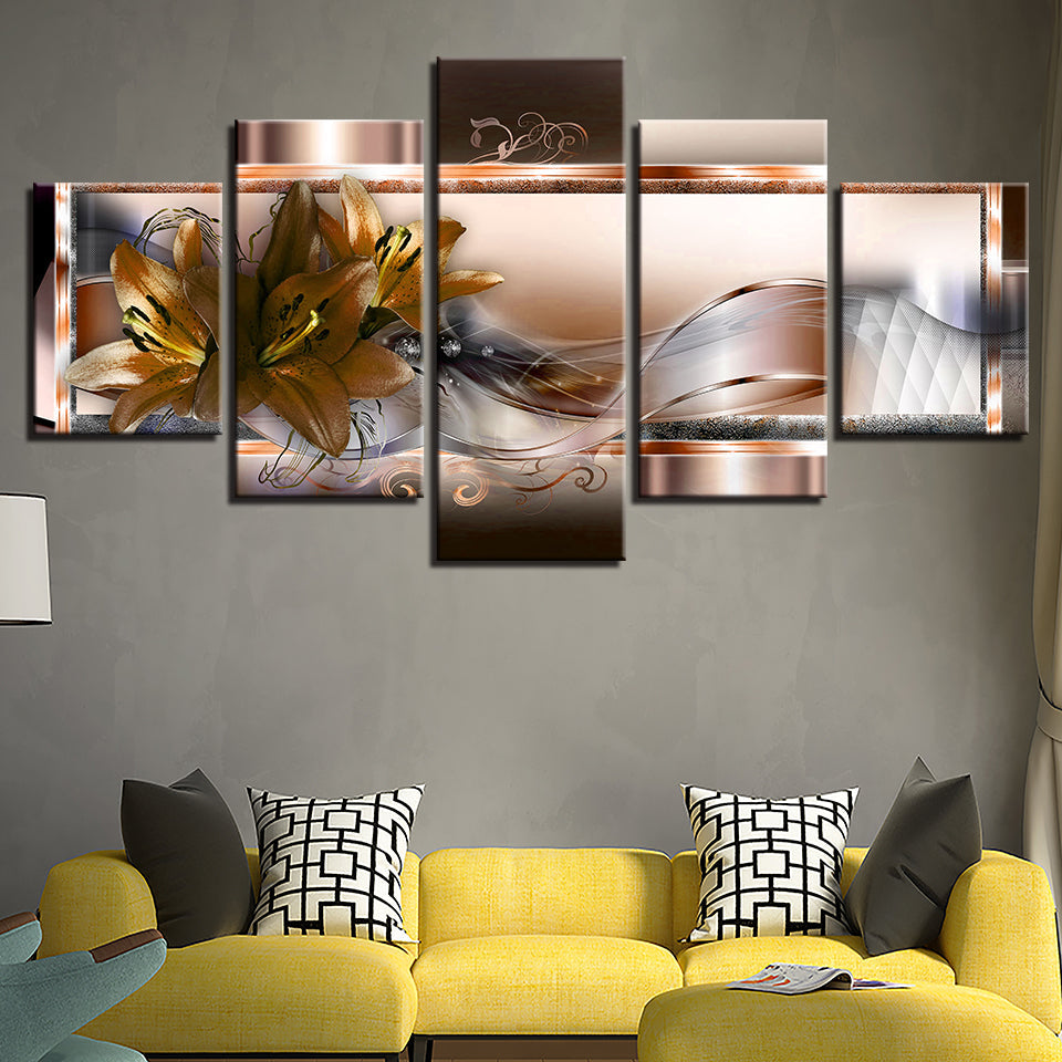Crisp Orange Lilies 5 Piece - Canvas Wall Art Painting | Bowlift