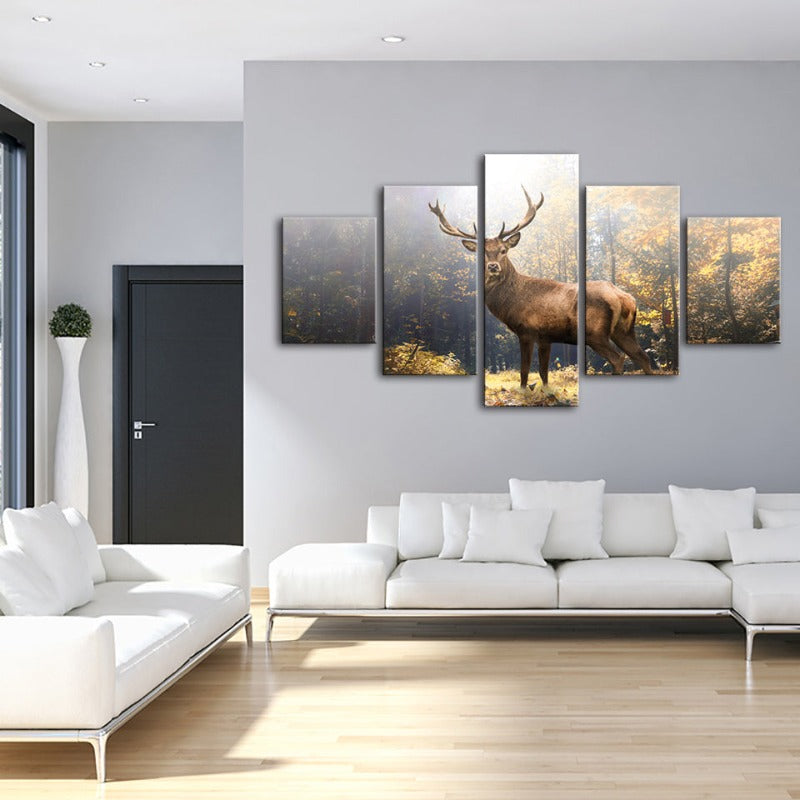 5 Piece Majestic Deer In The Woods - Canvas Wall Art Painting | Bowlift