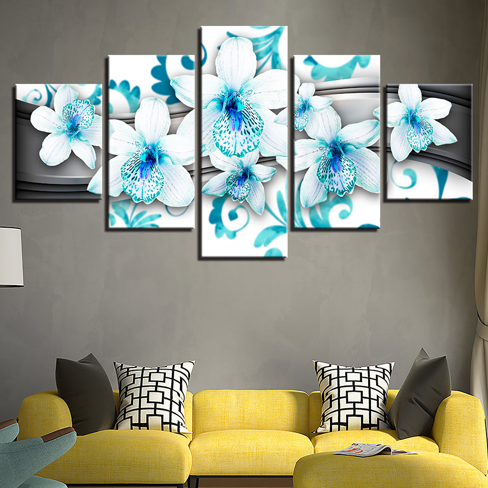 Piece Blue Hue White Flower - Canvas Wall Art Painting | Bowlift