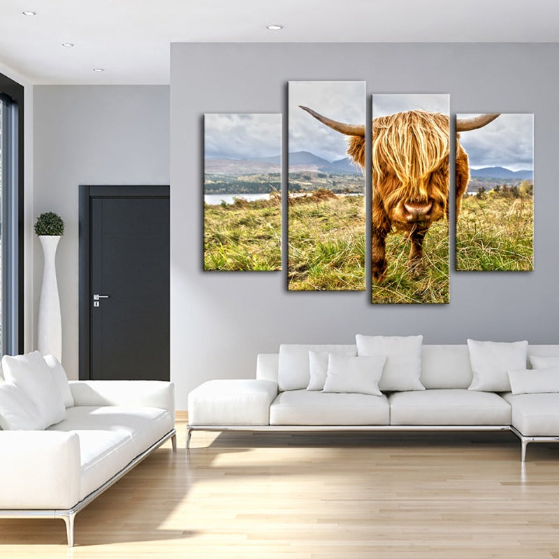 4 Piece Cute Wild Cow - Canvas Wall Art Painting | Bowlift