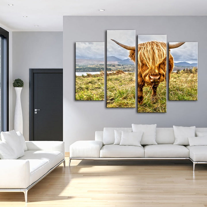 4 Piece Cute Wild Cow - Canvas Wall Art Painting | Bowlift