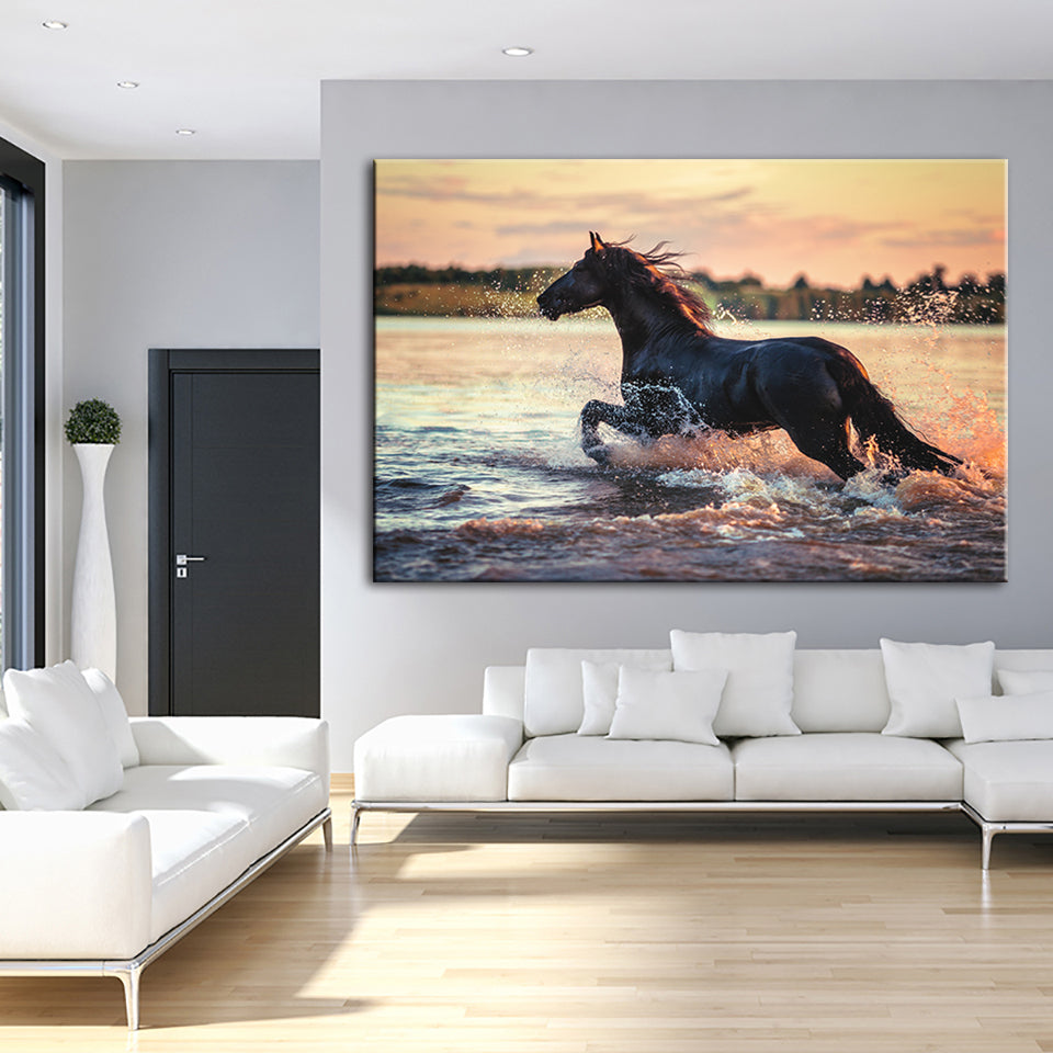 Running Horse in Water- Canvas Wall Art Painting | Bowlift