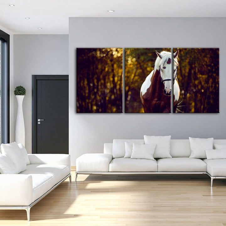 Courtly Overo Horse-Canvas Wall Art Painting 3 Pieces | Bowlift