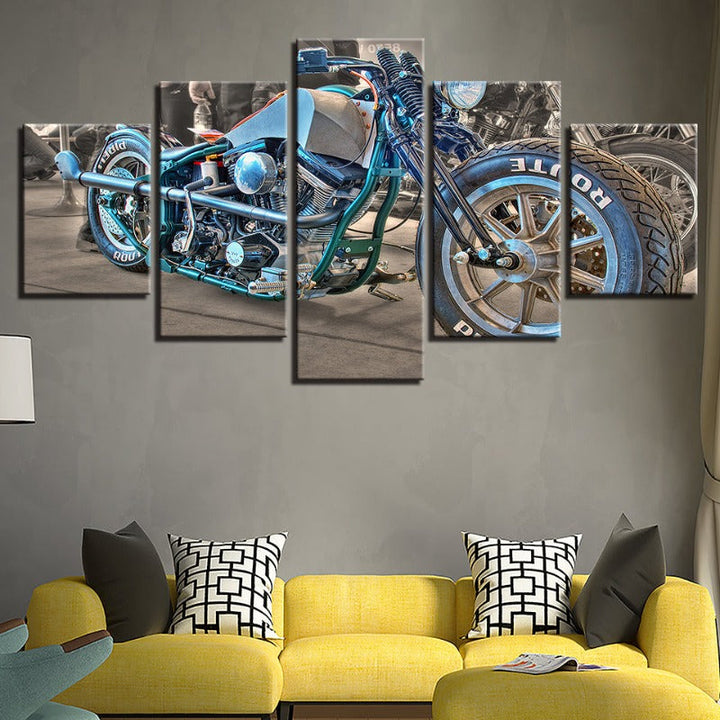 5 Piece Close Up Blue Rider Bike - Canvas Wall Art Painting | Bowlift