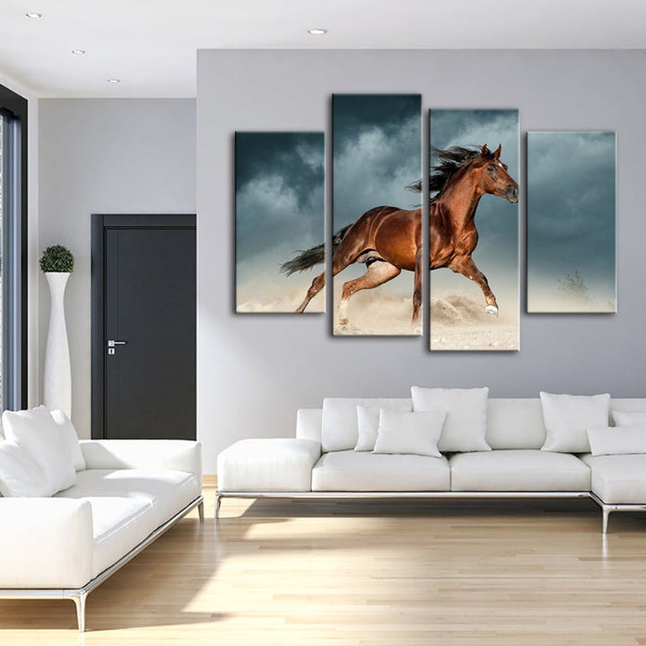 4 Piece Brown Horse in Desert - Canvas Wall Art Painting | Bowlift