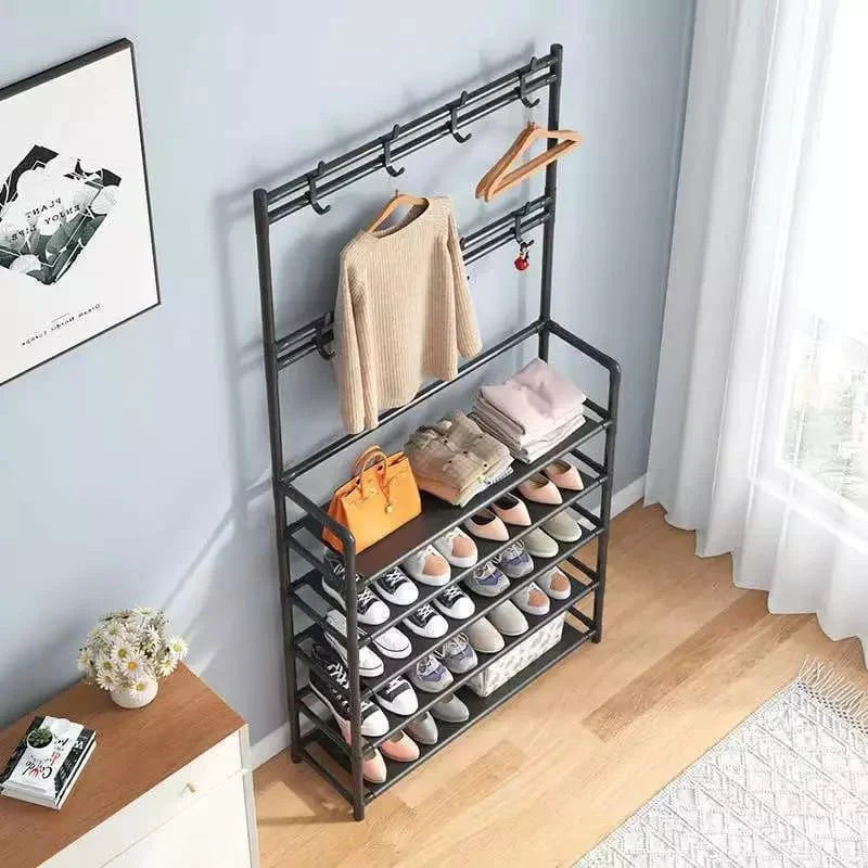 Multifunction 5 Layers Shoe Rack With Clothes Rack Bowlift