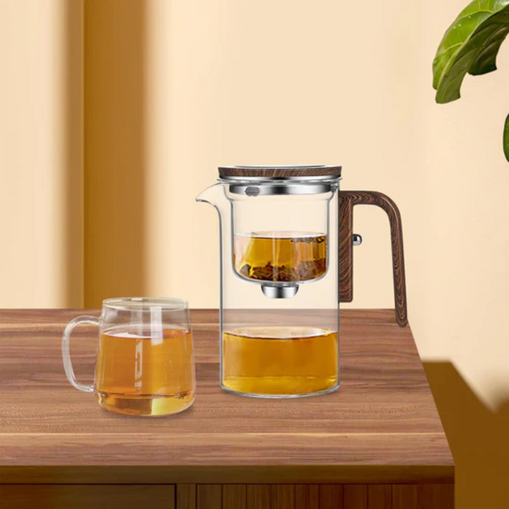 resistant glass teapot with wooden handle – Elegant infusion pot Bowlift