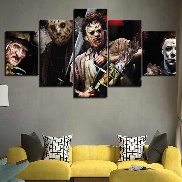 5 Piece Iconic Monster And Killers - Canvas Wall Art Painting | Bowlift