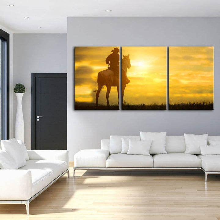 Cowboy And His Steed - Canvas Wall Art Painting 3 Pieces | Bowlift