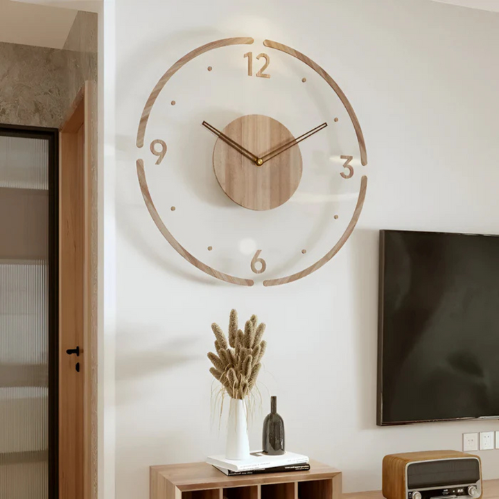 BowLift | Modern Wall Clock 30 cm of Acrylic and Wood for the Living Room