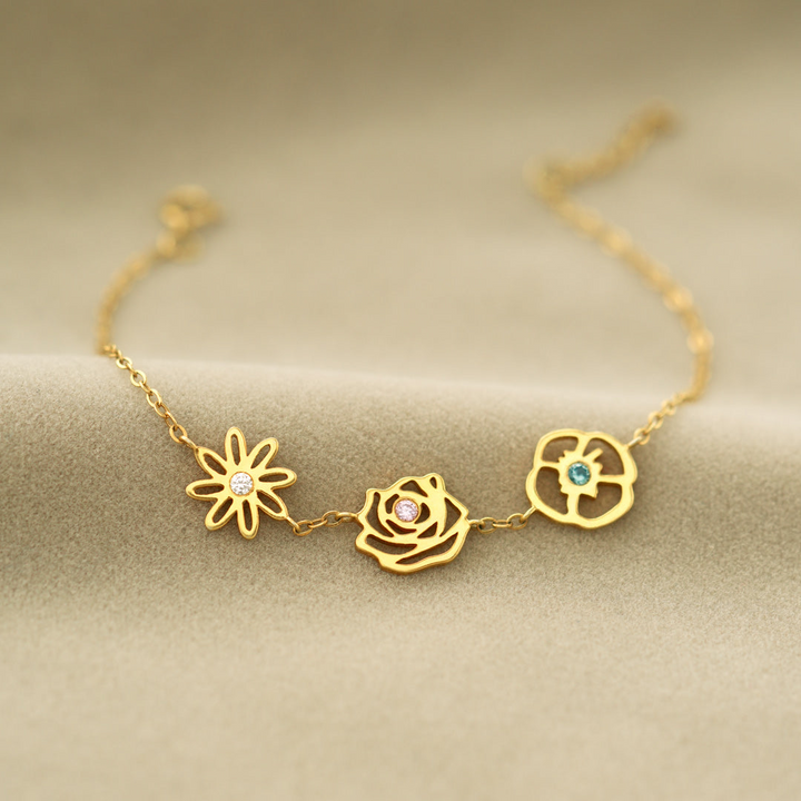 BowLift | Dainty Birth Flower & Birthstone Bracelet