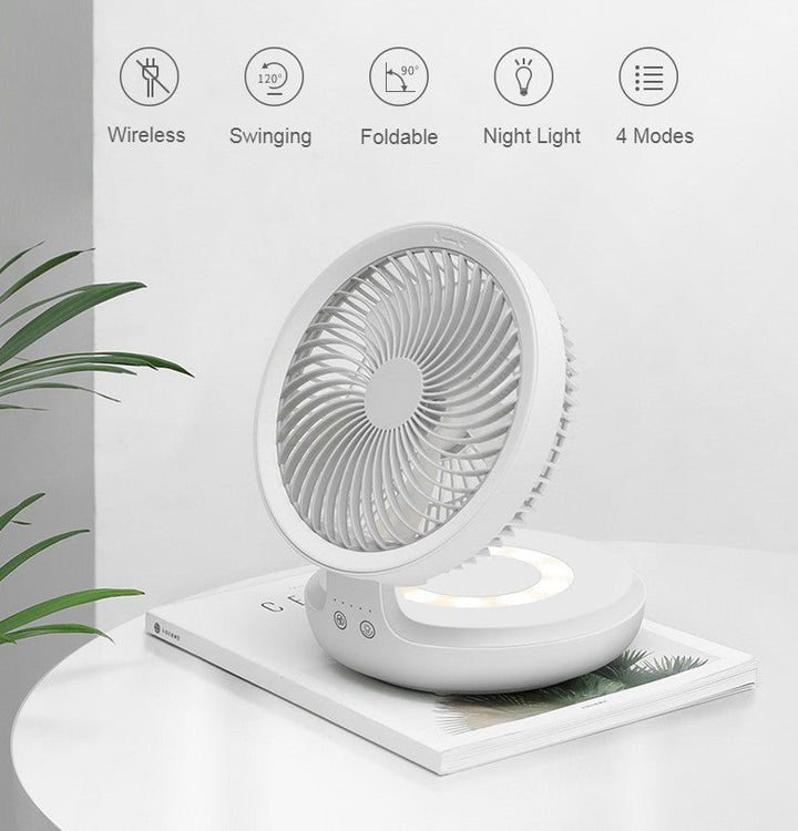 Rechargeable Foldable Desktop Fan, with Four Modes, Night Light and Adjustable Angle, for Study, Sleep, Work and Outdoors | Bowlift